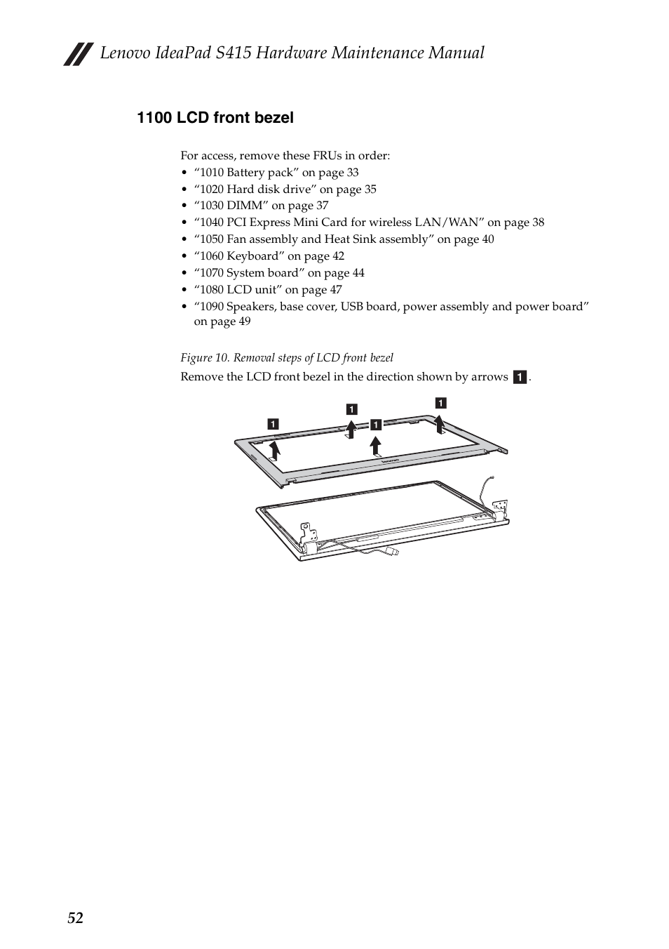 1100 lcd front bezel, Lenovo ideapad s415 hardware maintenance manual | Lenovo IdeaPad S415 Notebook User Manual | Page 56 / 78
