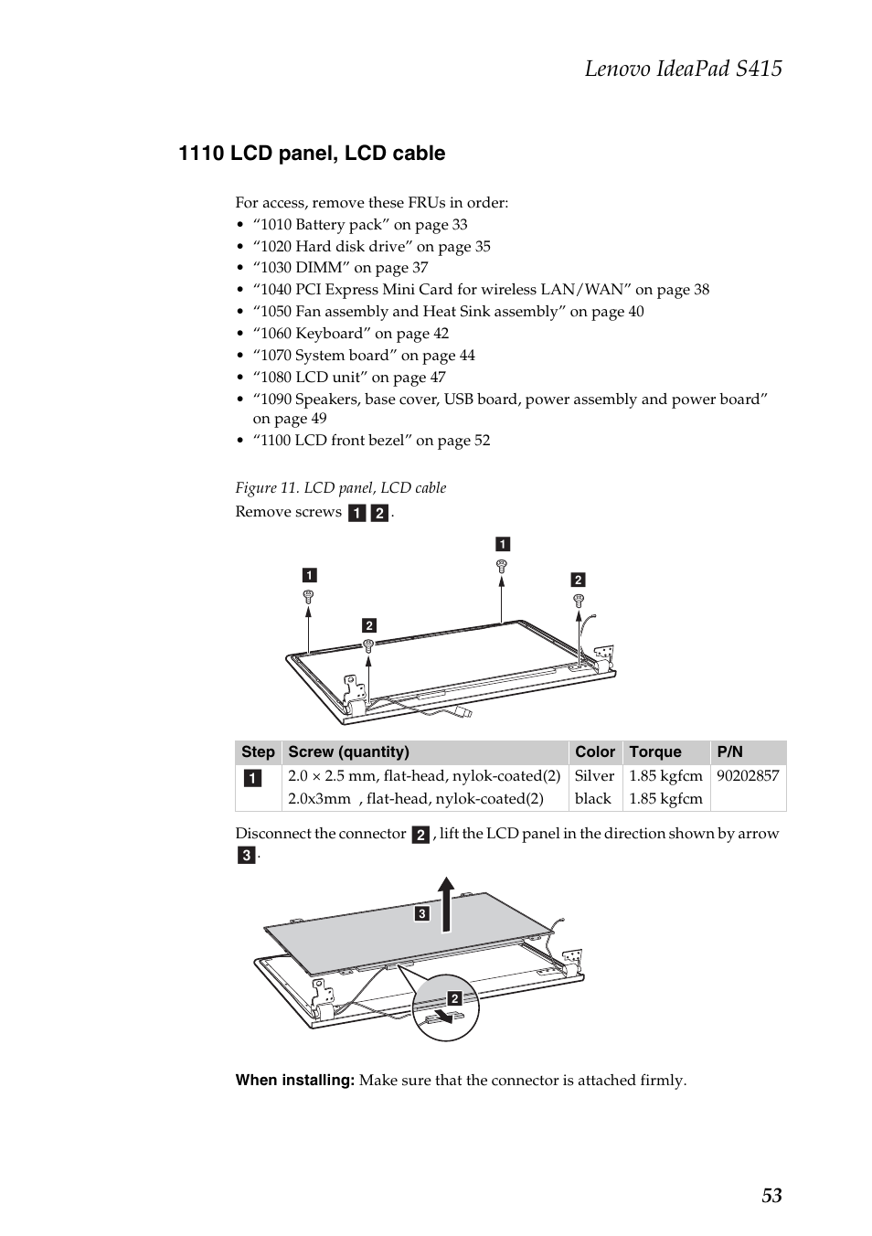 1110 lcd panel, lcd cable, Lenovo ideapad s415 | Lenovo IdeaPad S415 Notebook User Manual | Page 57 / 78