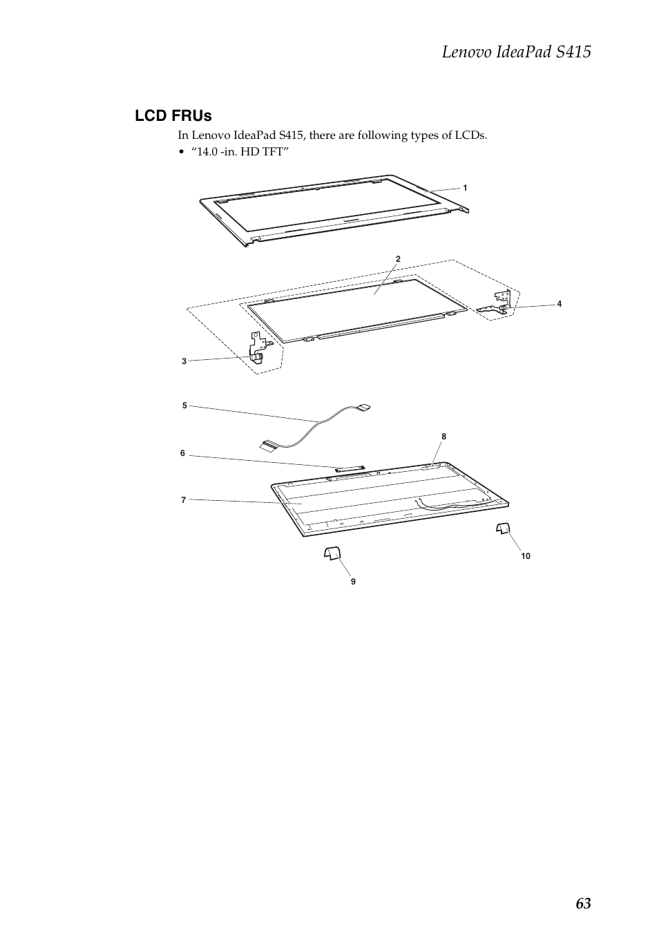 Lcd frus, Lenovo ideapad s415, 63 lcd frus | Lenovo IdeaPad S415 Notebook User Manual | Page 67 / 78