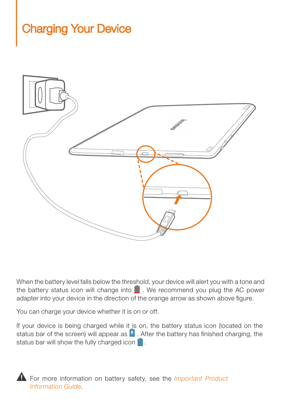 Charging your device | Lenovo S6000L Tablet User Manual | Page 5 / 12