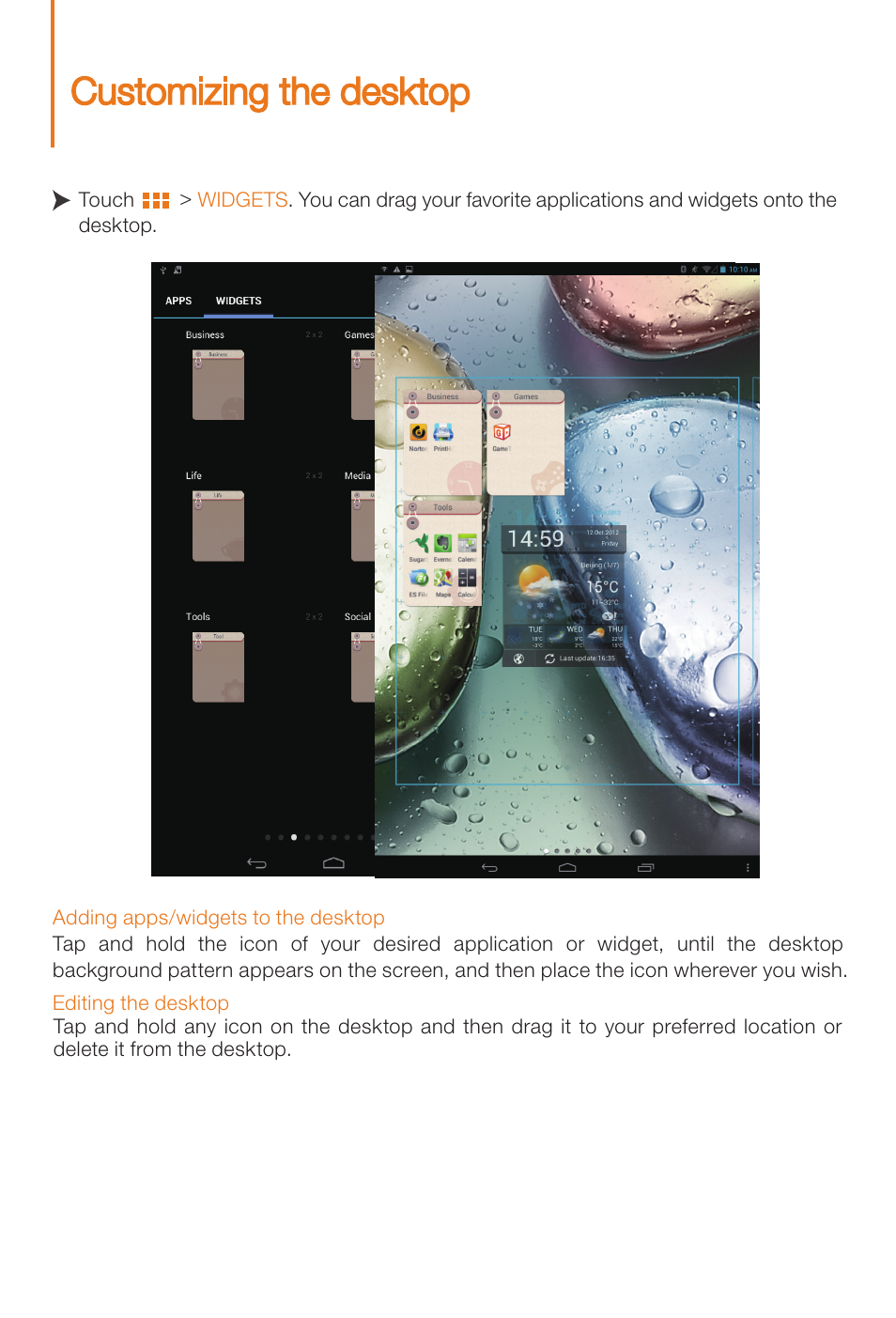 Customizing the desktop | Lenovo S6000L Tablet User Manual | Page 8 / 12