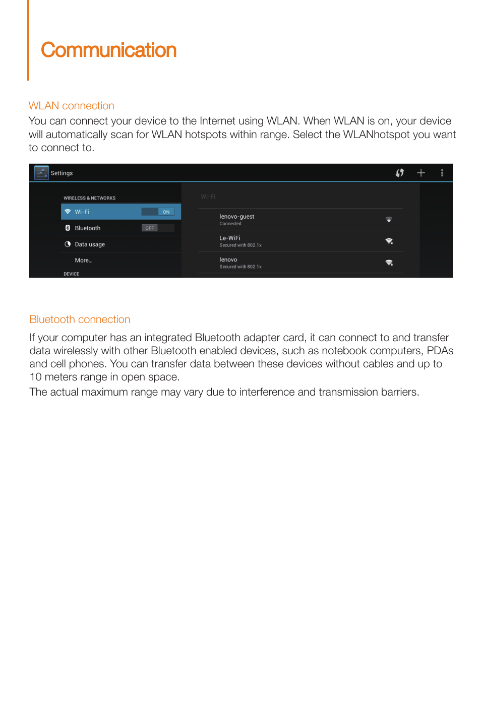 Communication | Lenovo S6000L Tablet User Manual | Page 9 / 12