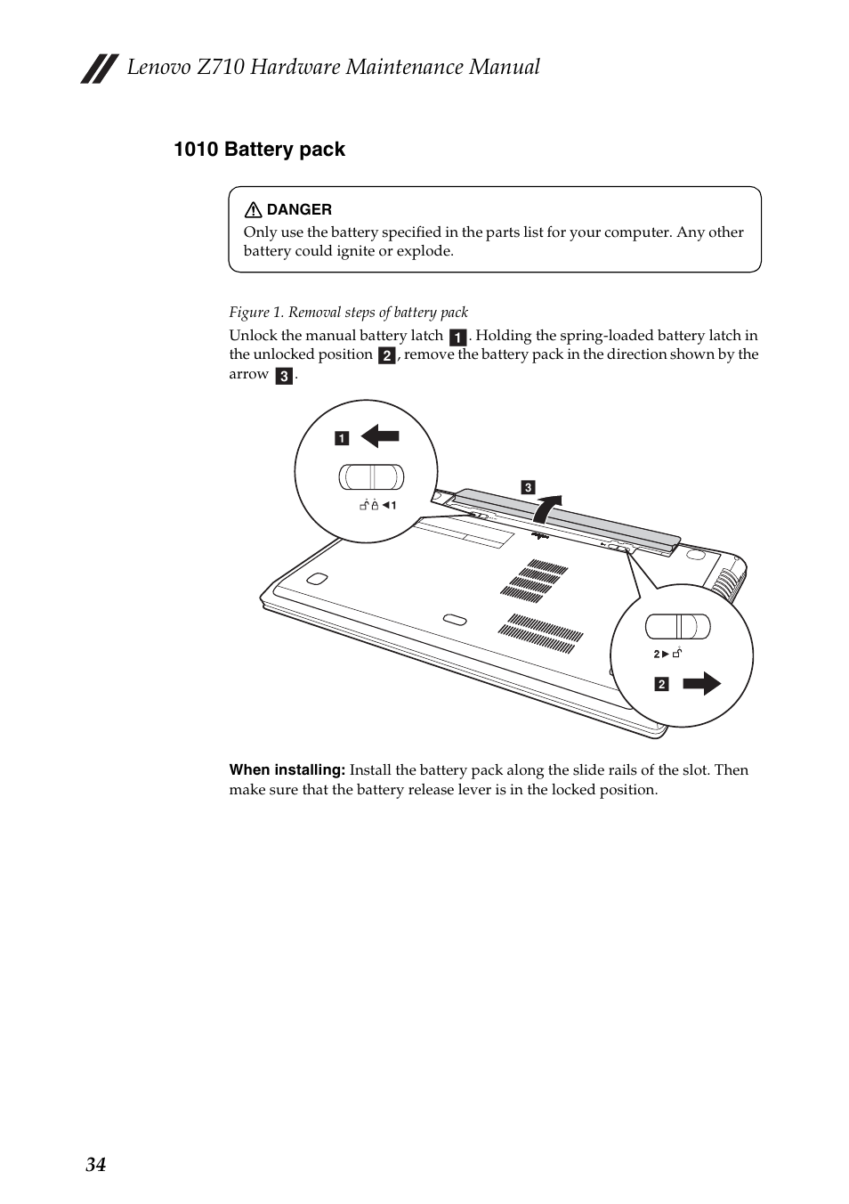 1010 battery pack, Lenovo z710 hardware maintenance manual | Lenovo IdeaPad Z710 Notebook User Manual | Page 38 / 95