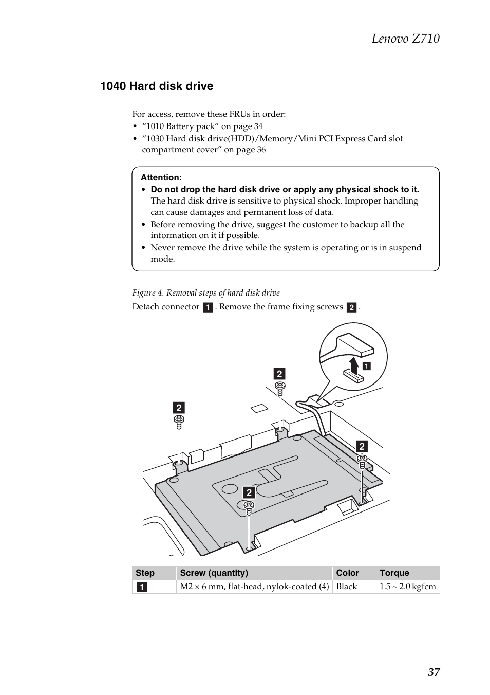 1040 hard disk drive, Lenovo z710 | Lenovo IdeaPad Z710 Notebook User Manual | Page 41 / 95