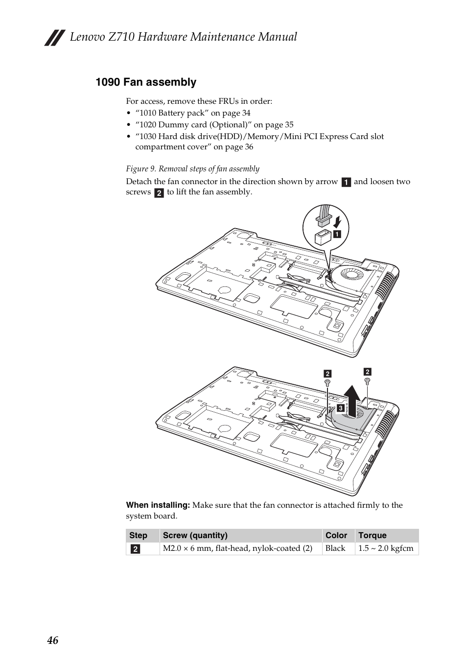 1090 fan assembly, Lenovo z710 hardware maintenance manual | Lenovo IdeaPad Z710 Notebook User Manual | Page 50 / 95