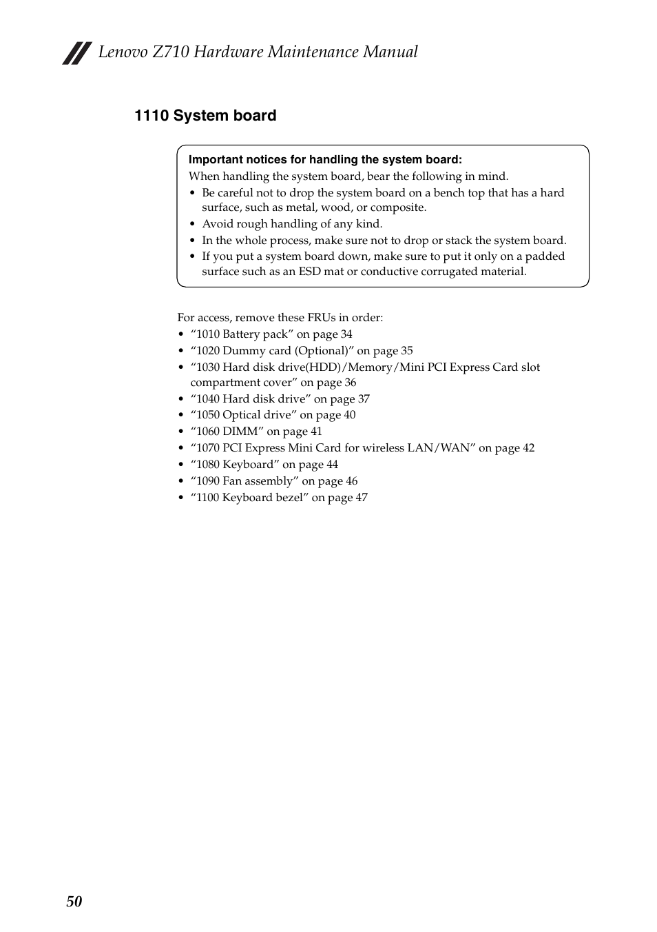 1110 system board, Lenovo z710 hardware maintenance manual | Lenovo IdeaPad Z710 Notebook User Manual | Page 54 / 95