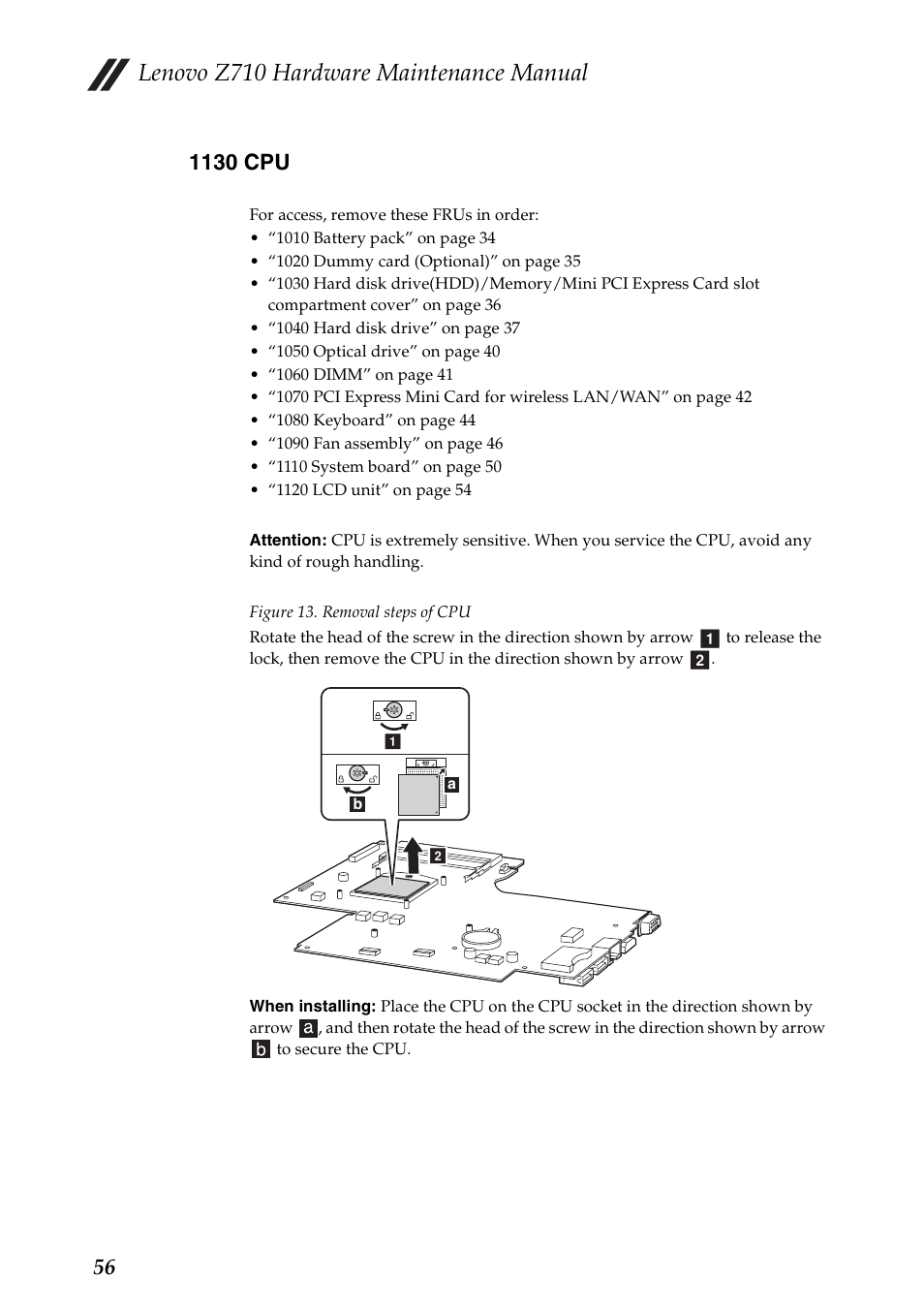 1130 cpu, Lenovo z710 hardware maintenance manual | Lenovo IdeaPad Z710 Notebook User Manual | Page 60 / 95
