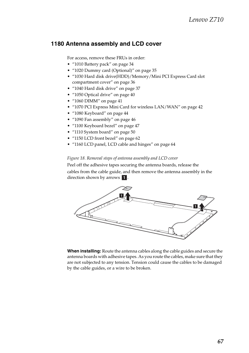 1180 antenna assembly and lcd cover, Lenovo z710 | Lenovo IdeaPad Z710 Notebook User Manual | Page 71 / 95