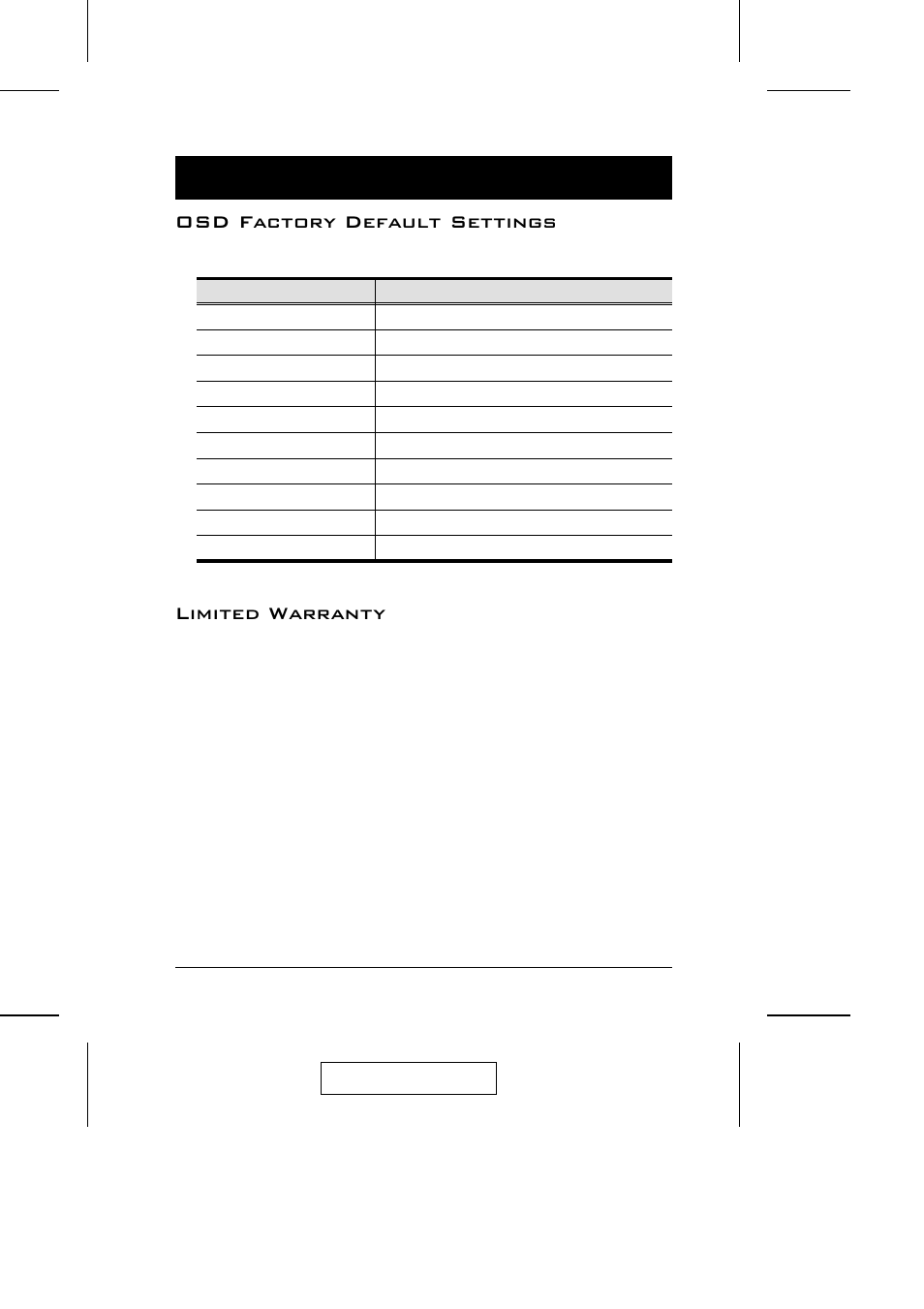 Osd factory default settings, Limited warranty | ATEN CS-88A User Manual | Page 41 / 41