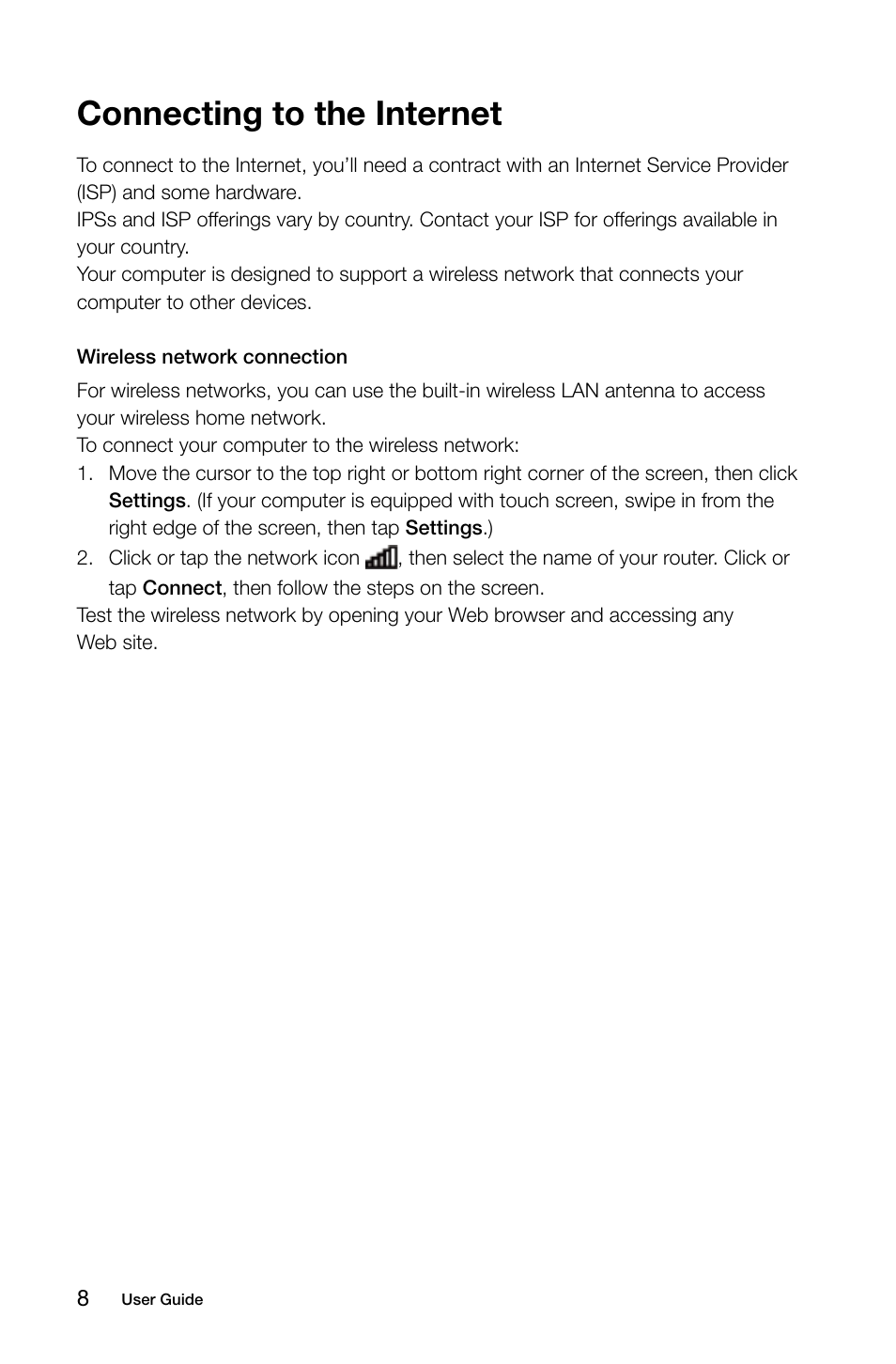 Connecting to the internet | Lenovo Horizon 27 Table PC IdeaCentre User Manual | Page 13 / 47