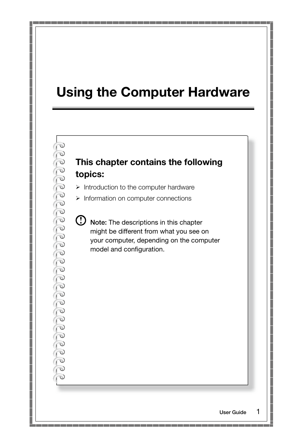 Using the computer hardware, This chapter contains the following topics | Lenovo Horizon 27 Table PC IdeaCentre User Manual | Page 6 / 47