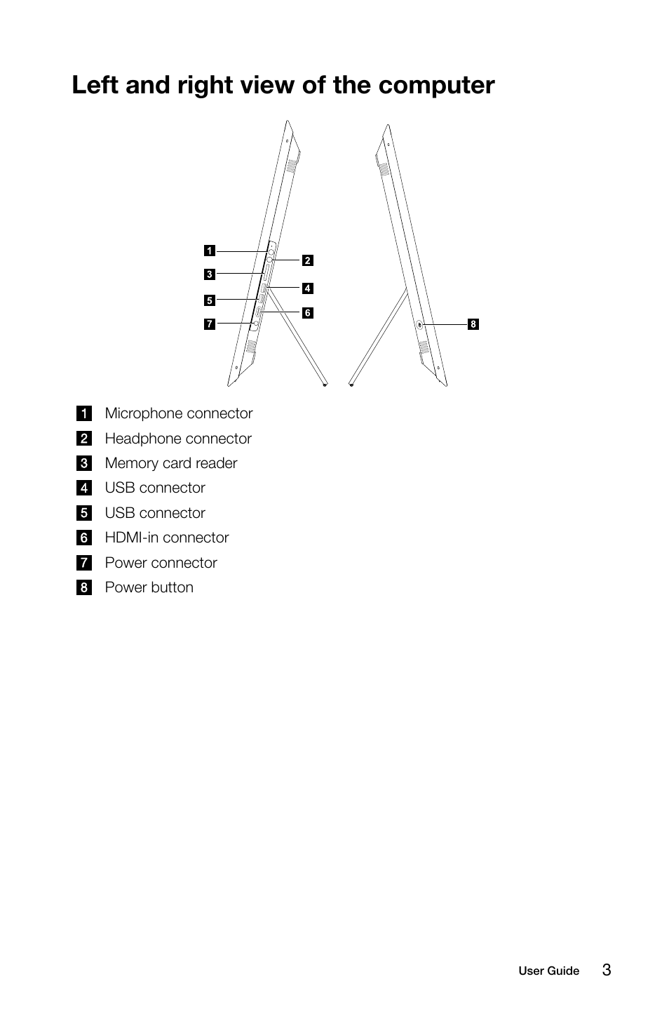 Left and right view of the computer | Lenovo Horizon 27 Table PC IdeaCentre User Manual | Page 8 / 47