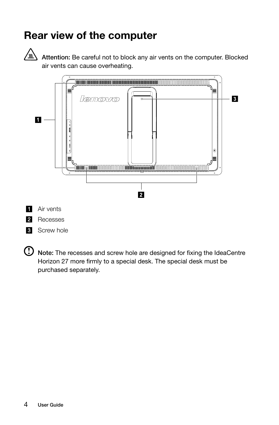 Rear view of the computer | Lenovo Horizon 27 Table PC IdeaCentre User Manual | Page 9 / 47