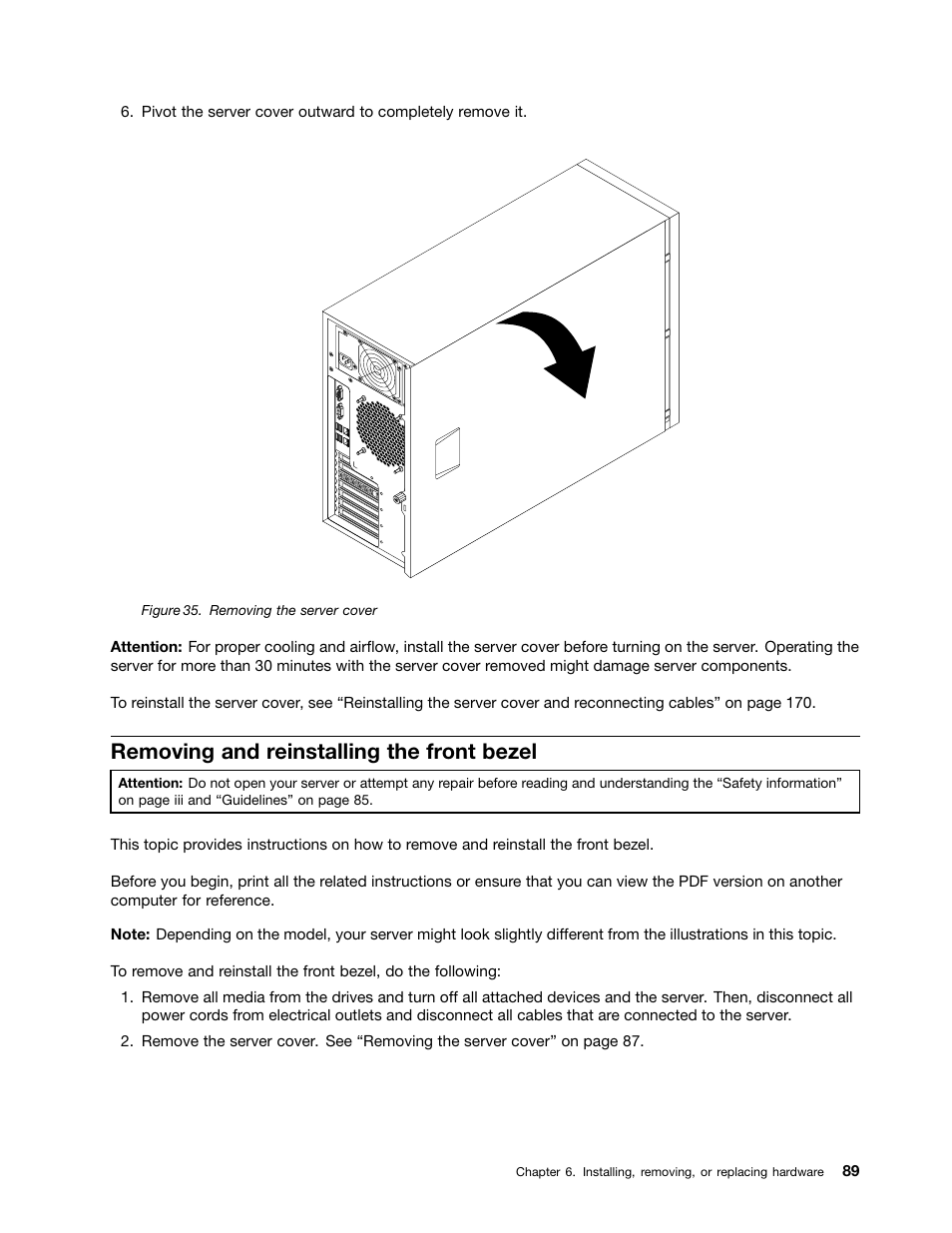 Removing and reinstalling the front bezel | Lenovo ThinkServer TS430 User Manual | Page 101 / 222