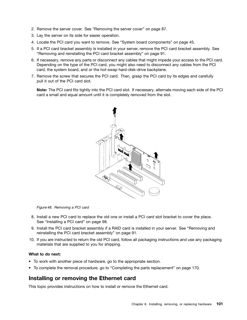 Installing or removing the ethernet card | Lenovo ThinkServer TS430 User Manual | Page 113 / 222