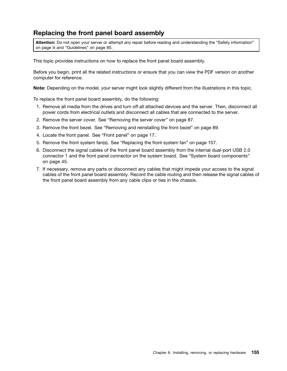 Replacing the front panel board assembly | Lenovo ThinkServer TS430 User Manual | Page 167 / 222