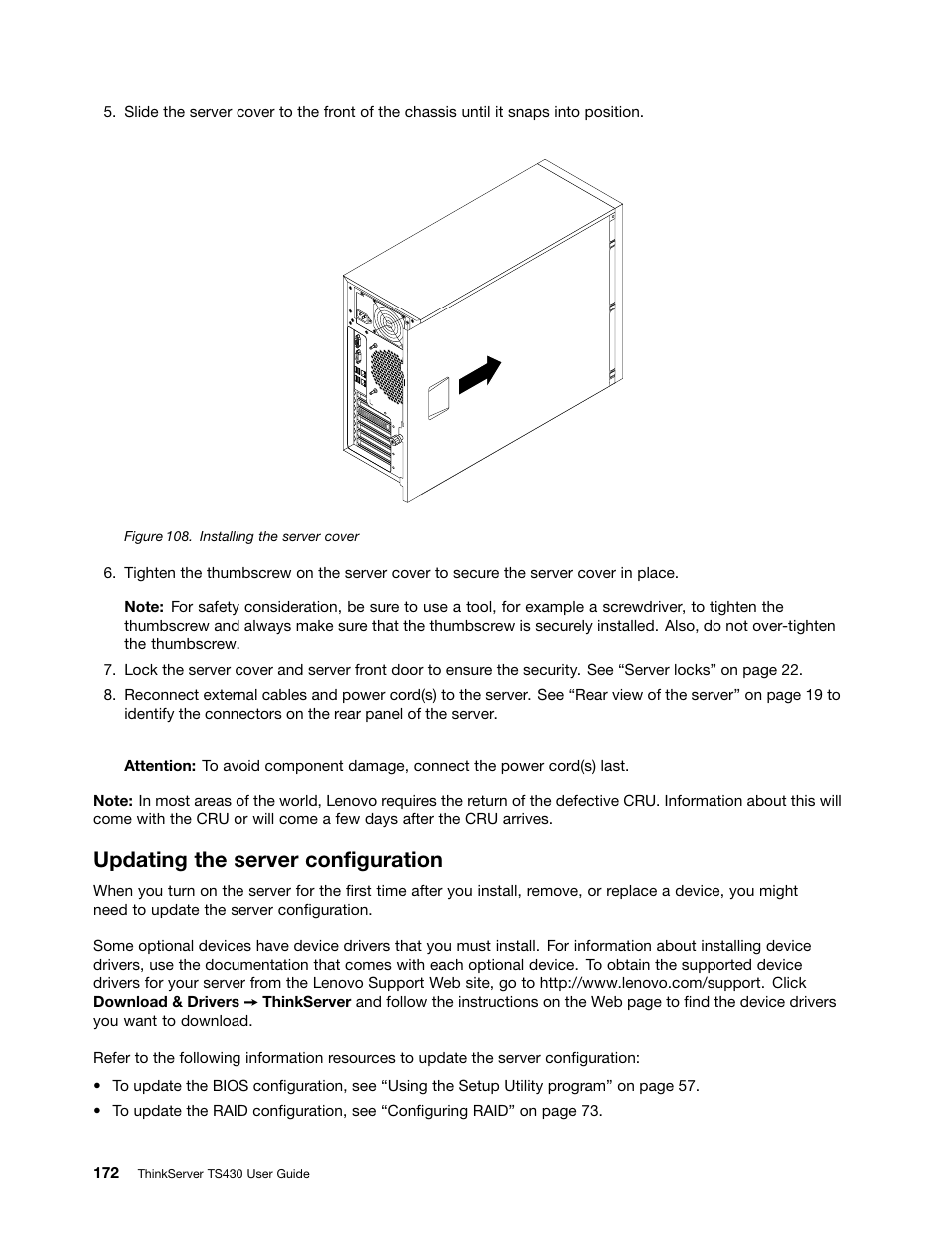Updating the server configuration | Lenovo ThinkServer TS430 User Manual | Page 184 / 222
