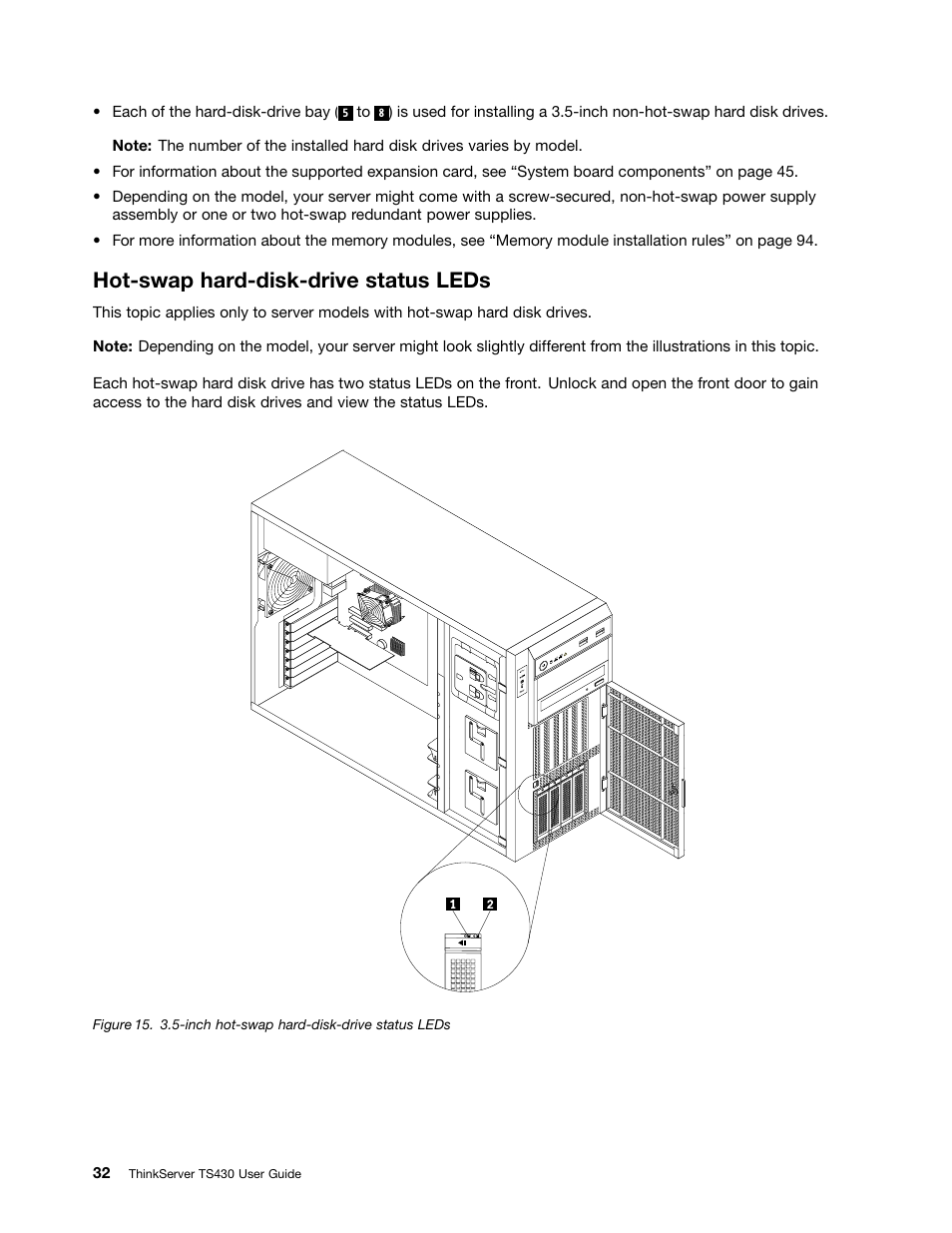 Hot-swap hard-disk-drive status leds | Lenovo ThinkServer TS430 User Manual | Page 44 / 222