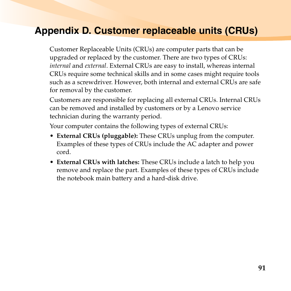 Appendix d. customer replaceable units (crus) | Lenovo IdeaPad U450p User Manual | Page 105 / 136