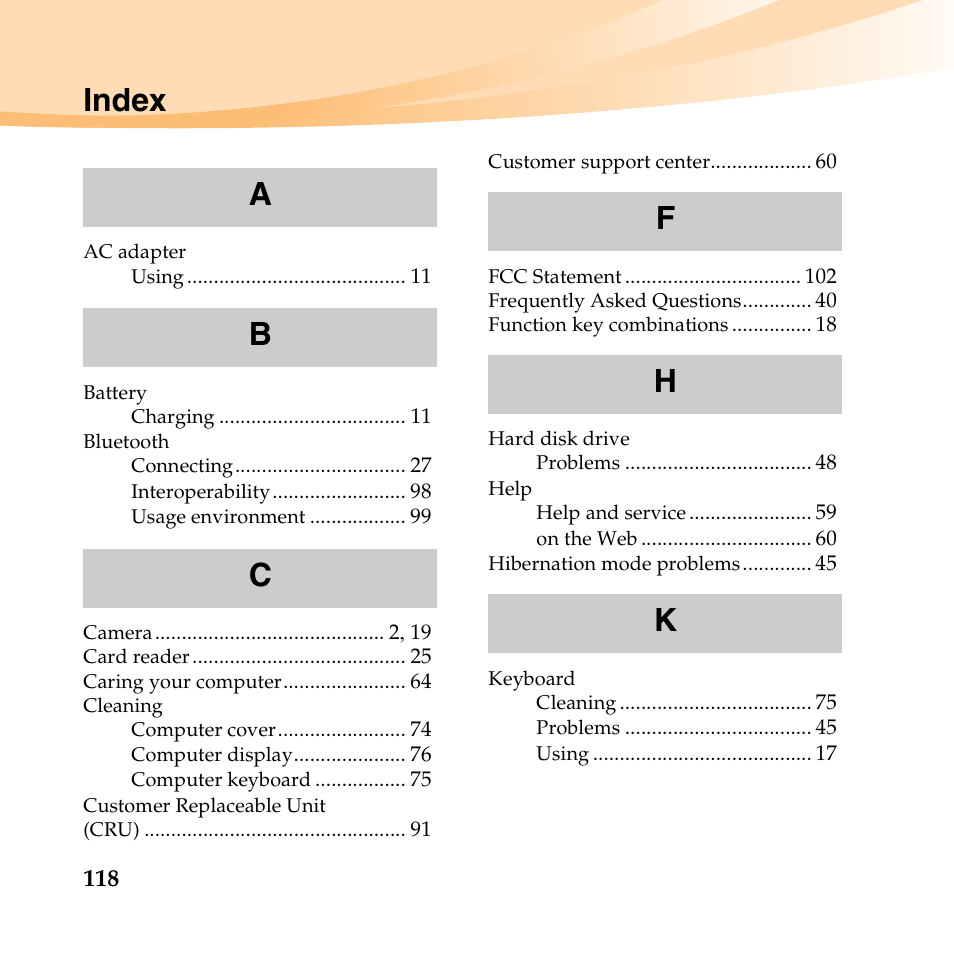 Index | Lenovo IdeaPad U450p User Manual | Page 132 / 136