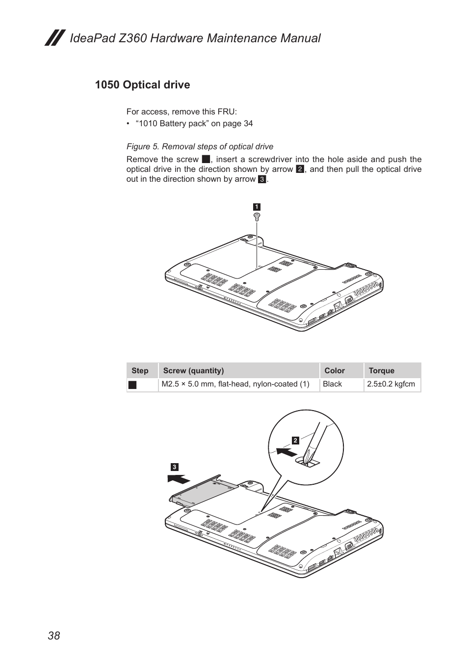 1050 optical drive, Ideapad z360 hardware maintenance manual | Lenovo IdeaPad Z360 User Manual | Page 42 / 89