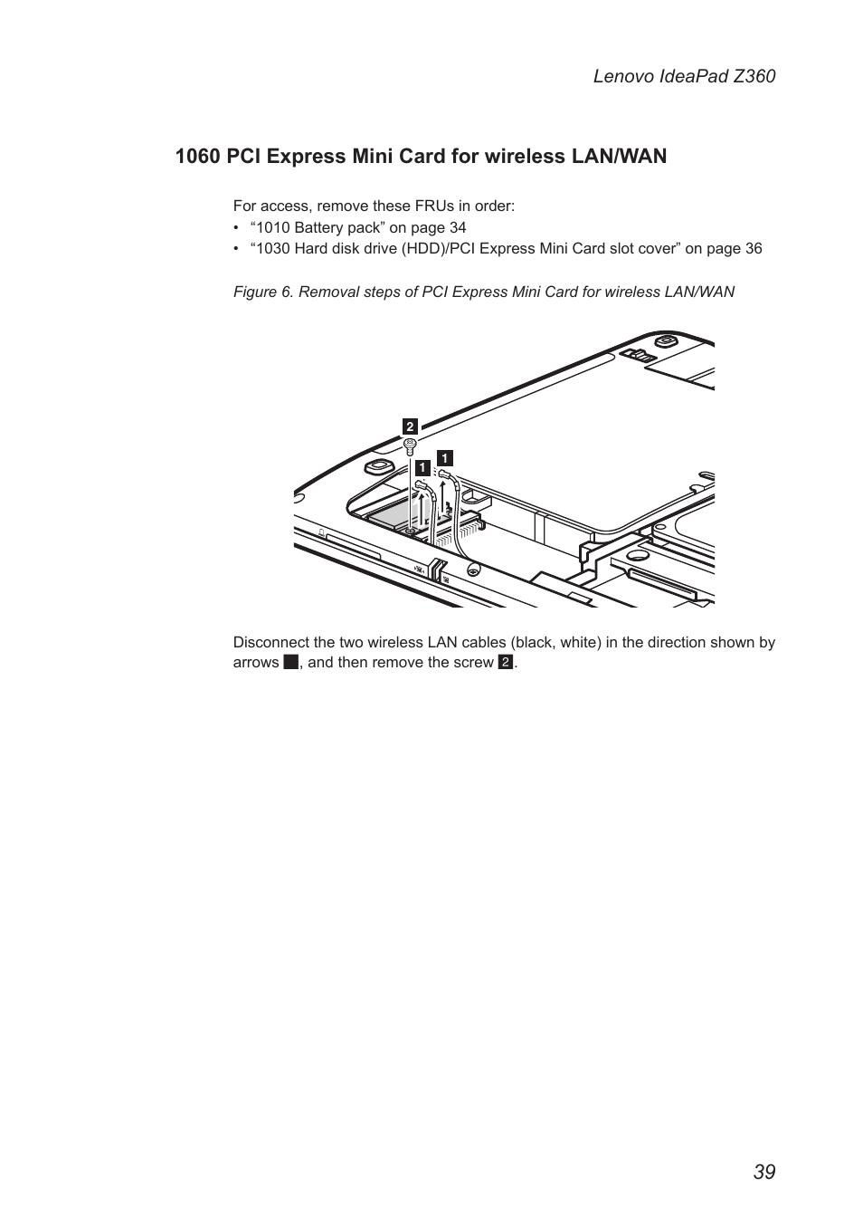 1060 pci express mini card for wireless lan/wan, 1060 pci express mini card for wireless, Lan/wan | Lenovo IdeaPad Z360 User Manual | Page 43 / 89