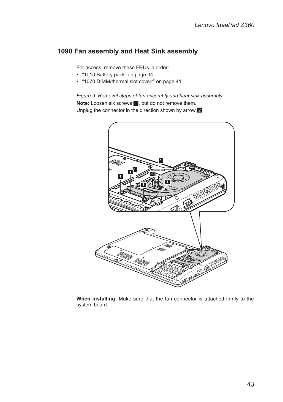 1090 fan assembly and heat sink assembly, Lenovo ideapad z360 | Lenovo IdeaPad Z360 User Manual | Page 47 / 89