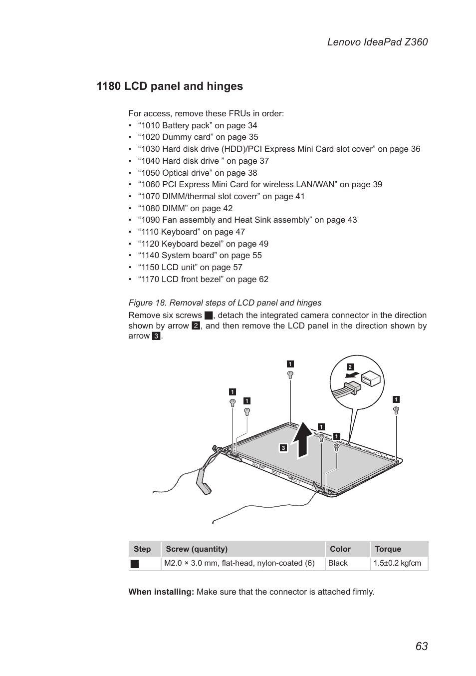 1180 lcd panel and hinges, Lenovo ideapad z360 | Lenovo IdeaPad Z360 User Manual | Page 67 / 89