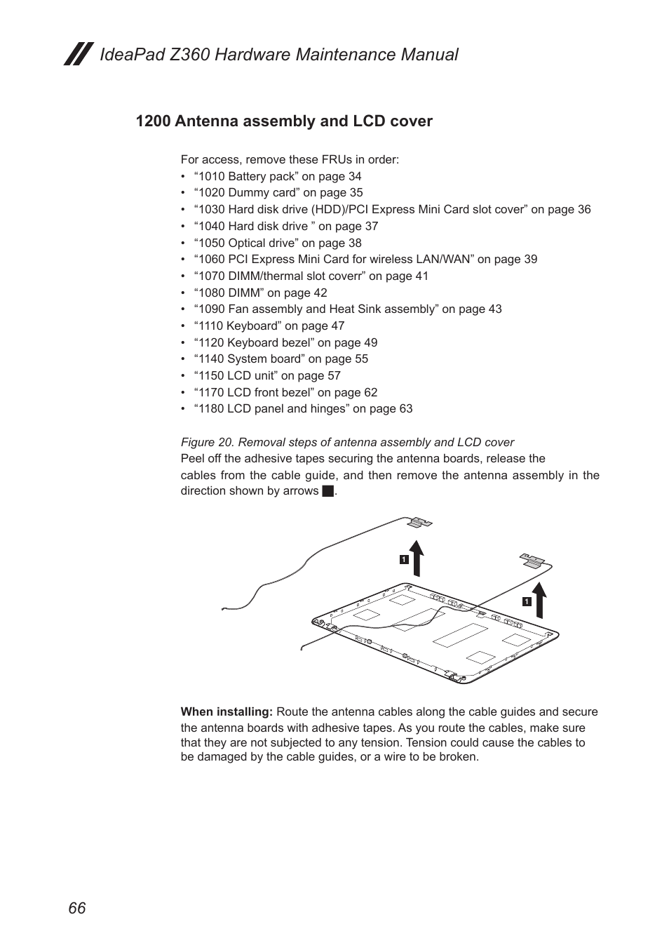 1200 antenna assembly and lcd cover, Ideapad z360 hardware maintenance manual | Lenovo IdeaPad Z360 User Manual | Page 70 / 89