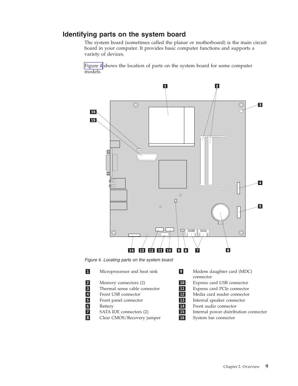 Identifying parts on the system board, Identifying, Parts | System, Board, Locating | Lenovo ThinkCentre A61e User Manual | Page 17 / 42