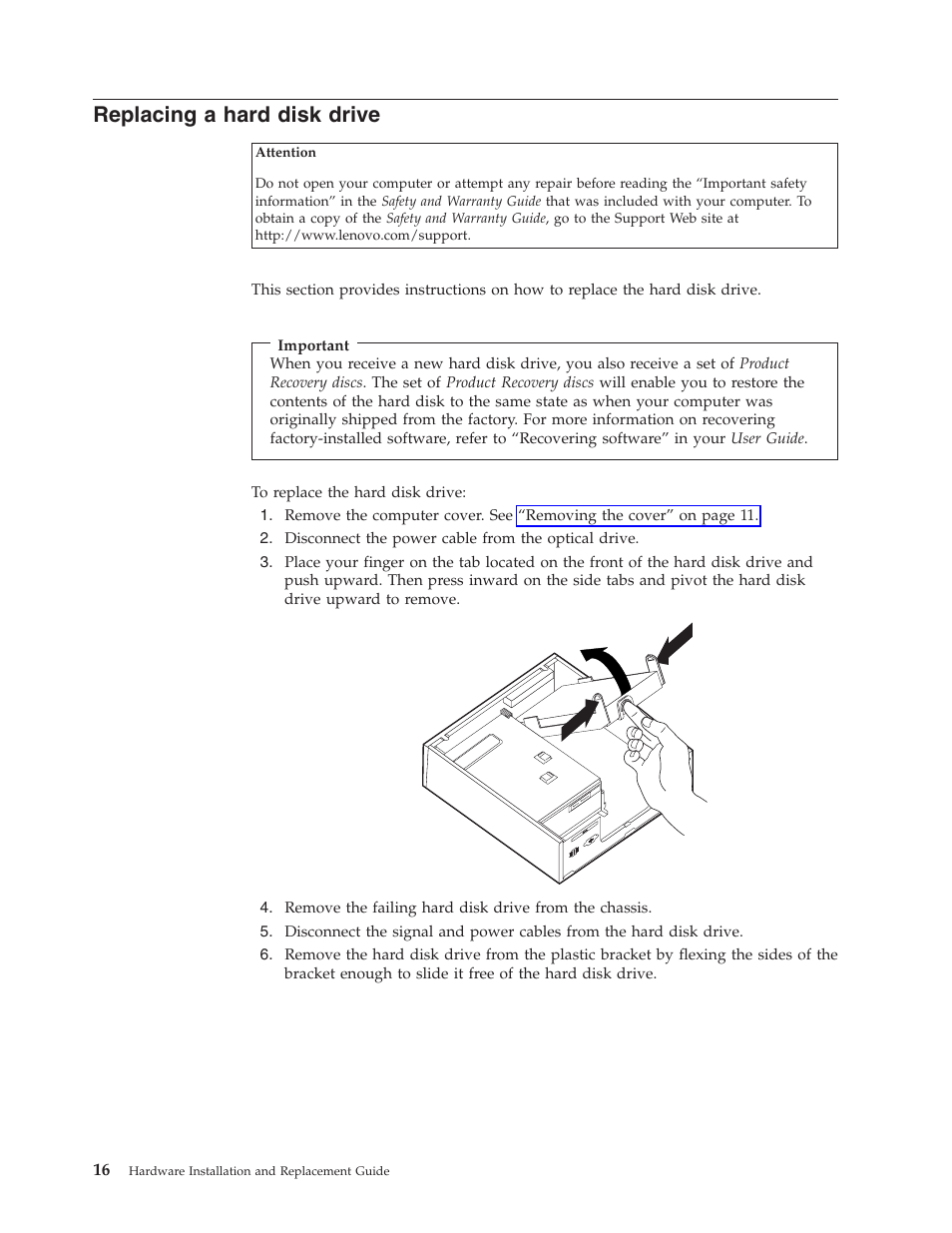 Replacing a hard disk drive, Replacing, Hard | Disk, Drive | Lenovo ThinkCentre A61e User Manual | Page 24 / 42
