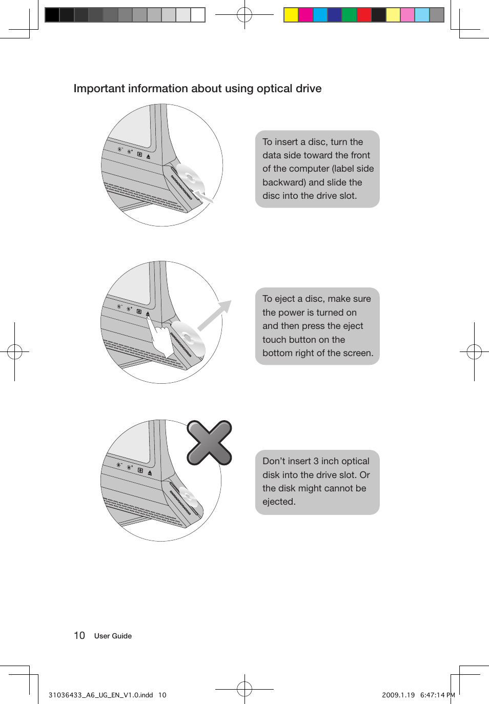 Important information about using optical drive | Lenovo IdeaCentre A600 User Manual | Page 15 / 47