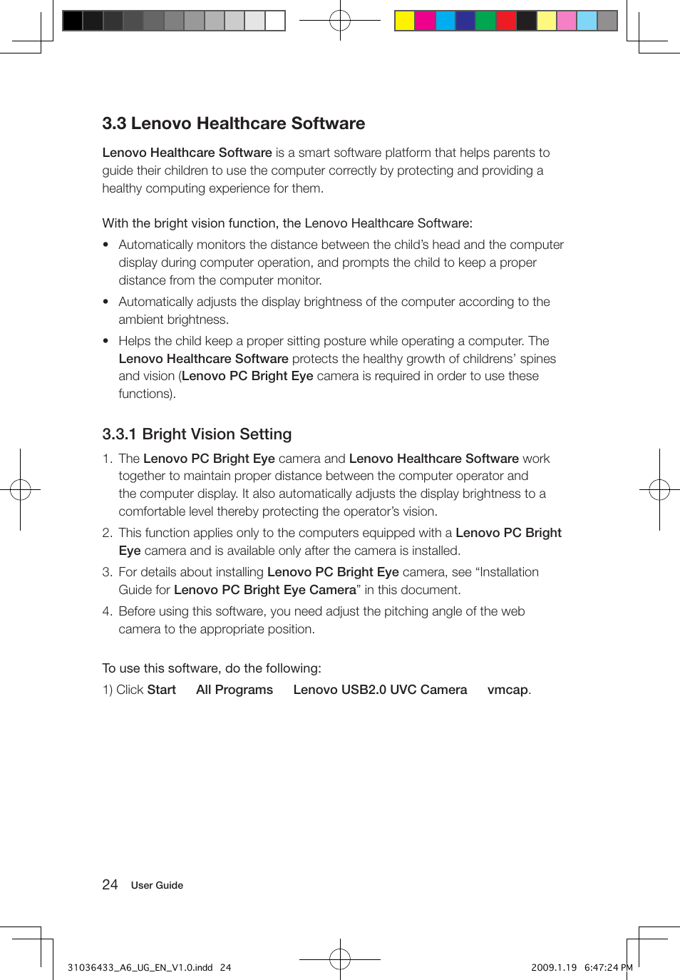 3 lenovo healthcare software, 1 bright vision setting | Lenovo IdeaCentre A600 User Manual | Page 29 / 47