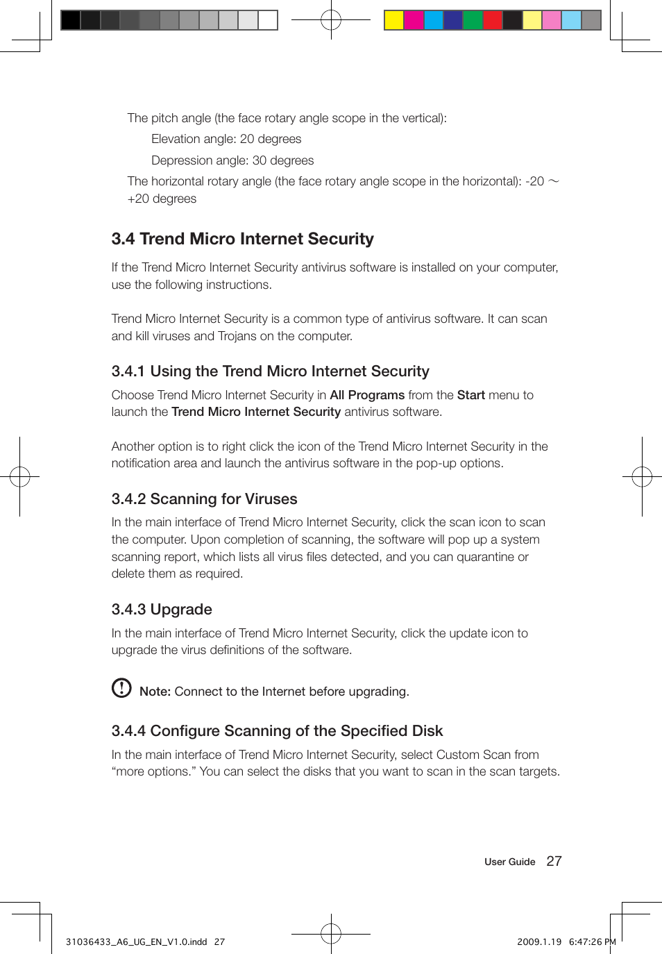 4 trend micro internet security, 1 using the trend micro internet security, 2 scanning for viruses | 3 upgrade, 4 conﬁgure scanning of the speciﬁed disk | Lenovo IdeaCentre A600 User Manual | Page 32 / 47