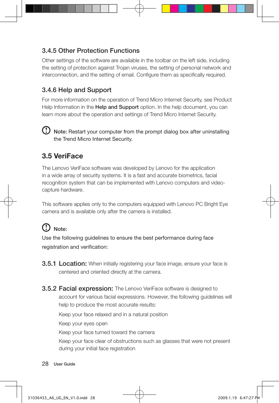 5 veriface, 5 other protection functions, 6 help and support | 1 location, 2 facial expression | Lenovo IdeaCentre A600 User Manual | Page 33 / 47