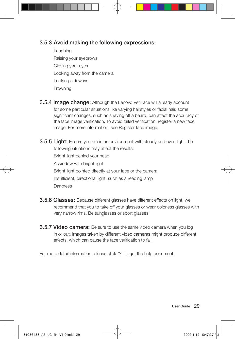 3 avoid making the following expressions, 4 image change, 5 light | 6 glasses, 7 video camera | Lenovo IdeaCentre A600 User Manual | Page 34 / 47