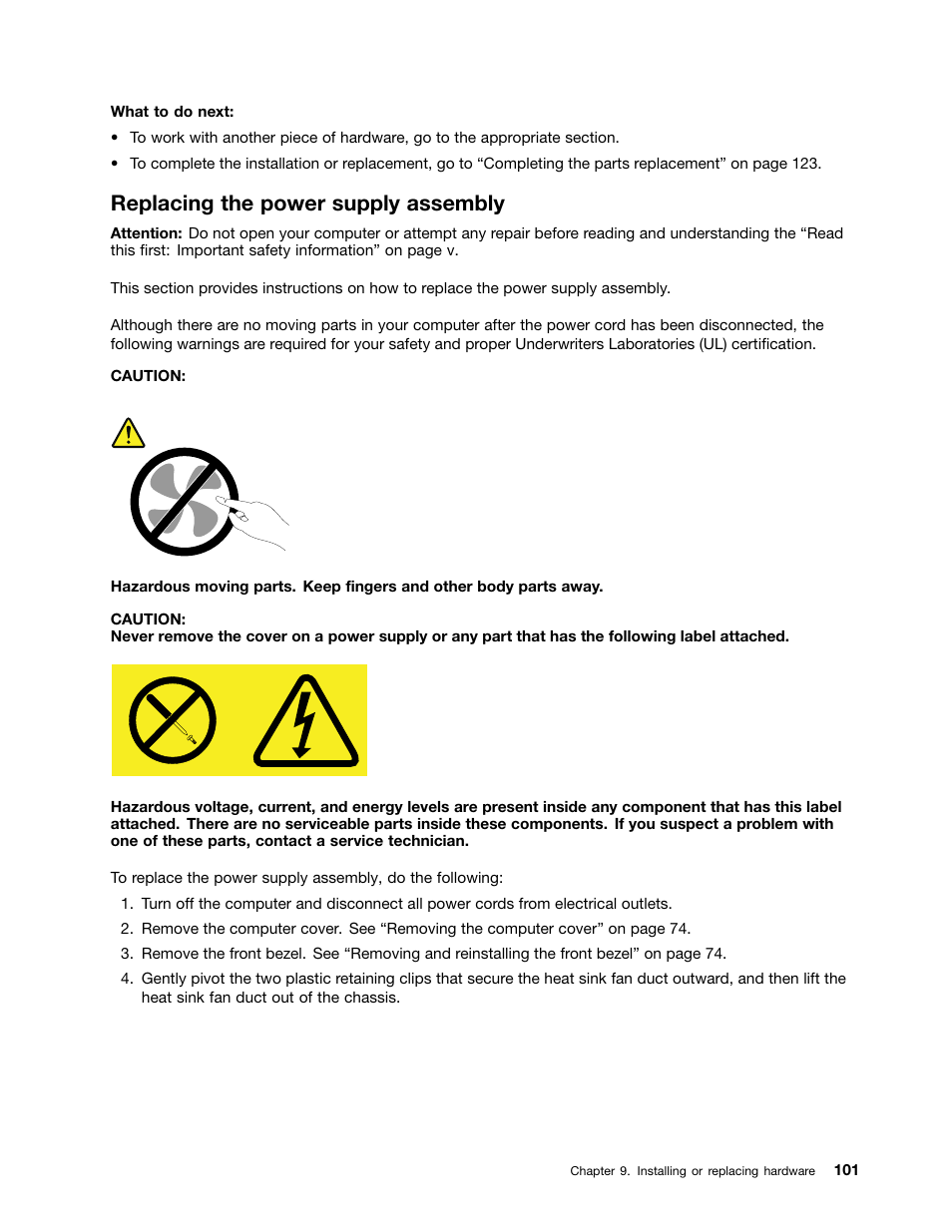 Replacing the power supply assembly | Lenovo ThinkStation P300 User Manual | Page 113 / 162