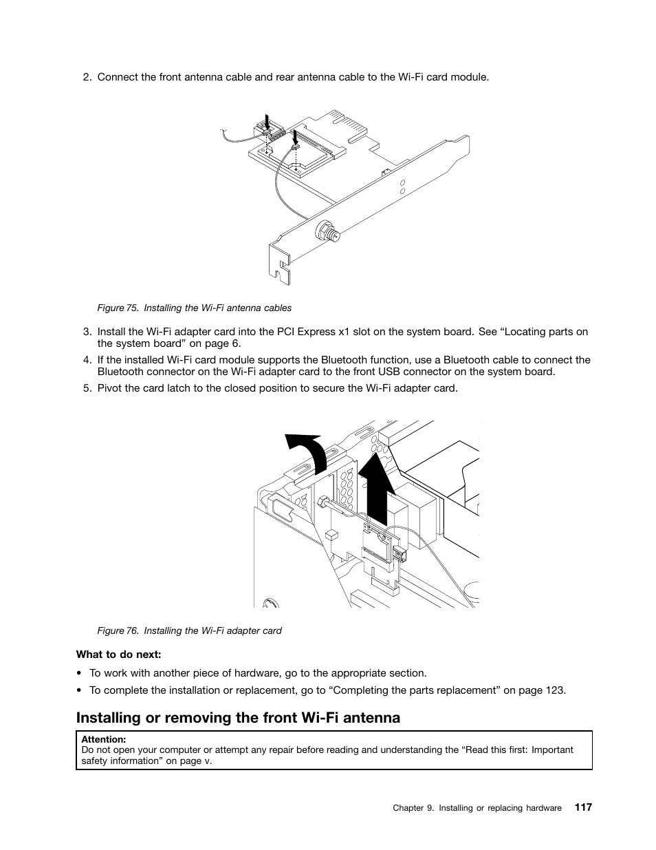 Installing or removing the front wi-fi antenna | Lenovo ThinkStation P300 User Manual | Page 129 / 162