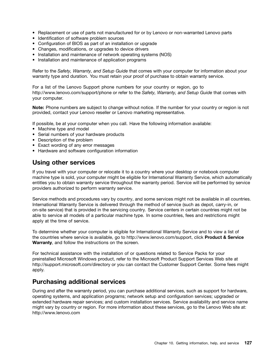 Using other services, Purchasing additional services | Lenovo ThinkStation P300 User Manual | Page 139 / 162