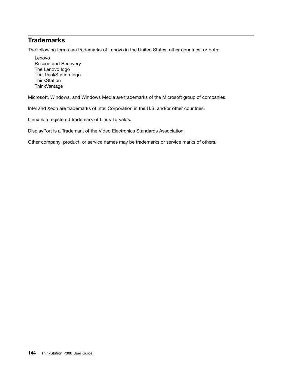 Trademarks | Lenovo ThinkStation P300 User Manual | Page 156 / 162