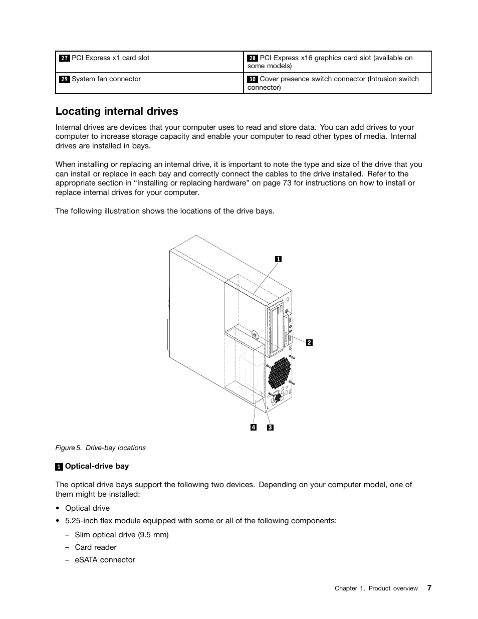 Locating internal drives | Lenovo ThinkStation P300 User Manual | Page 19 / 162