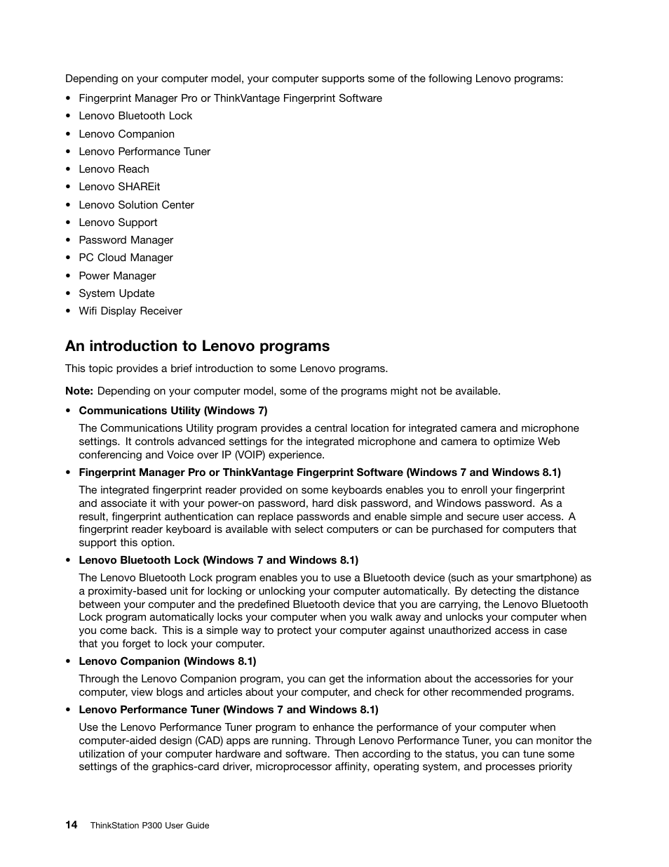 An introduction to lenovo programs | Lenovo ThinkStation P300 User Manual | Page 26 / 162