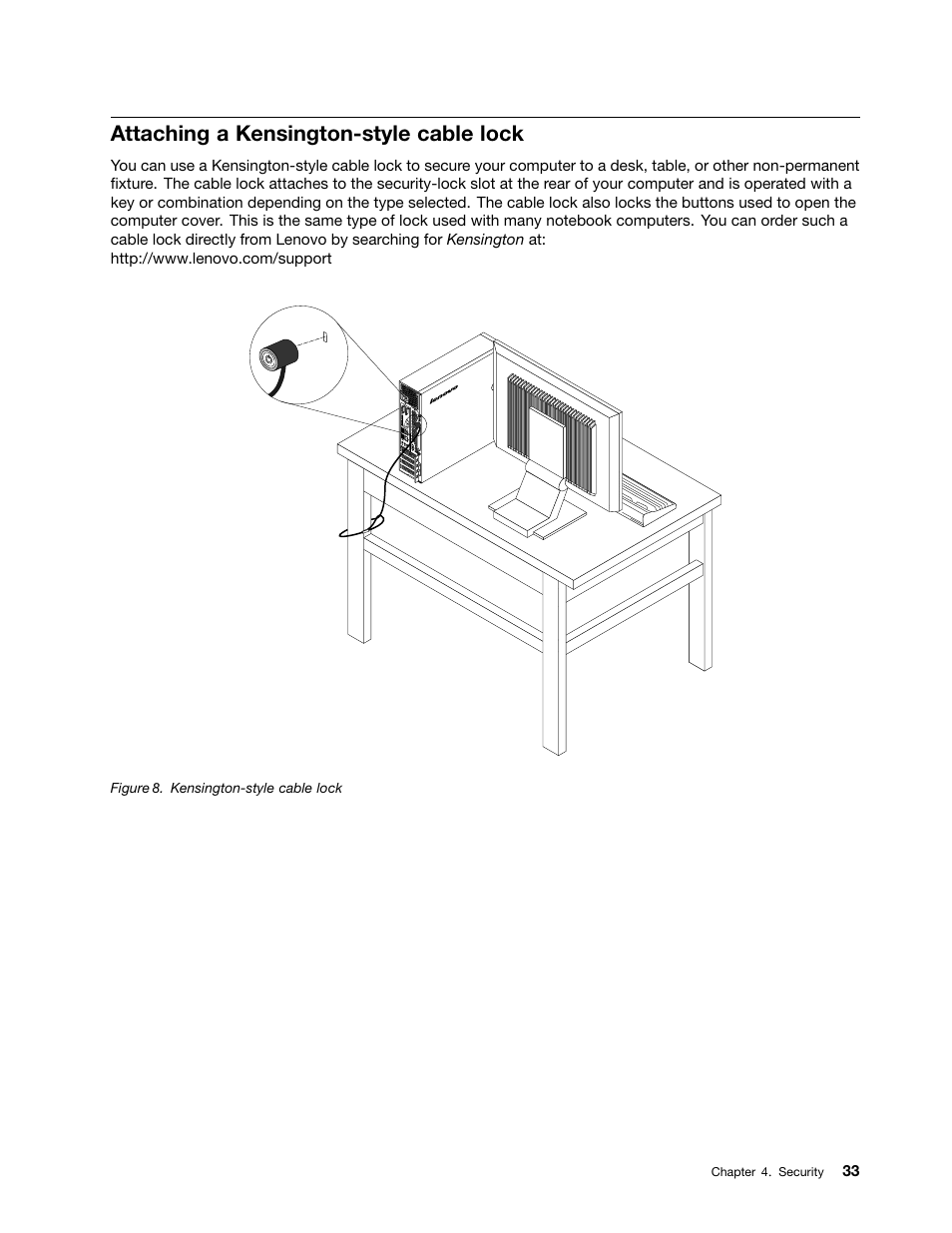 Attaching a kensington-style cable lock | Lenovo ThinkStation P300 User Manual | Page 45 / 162