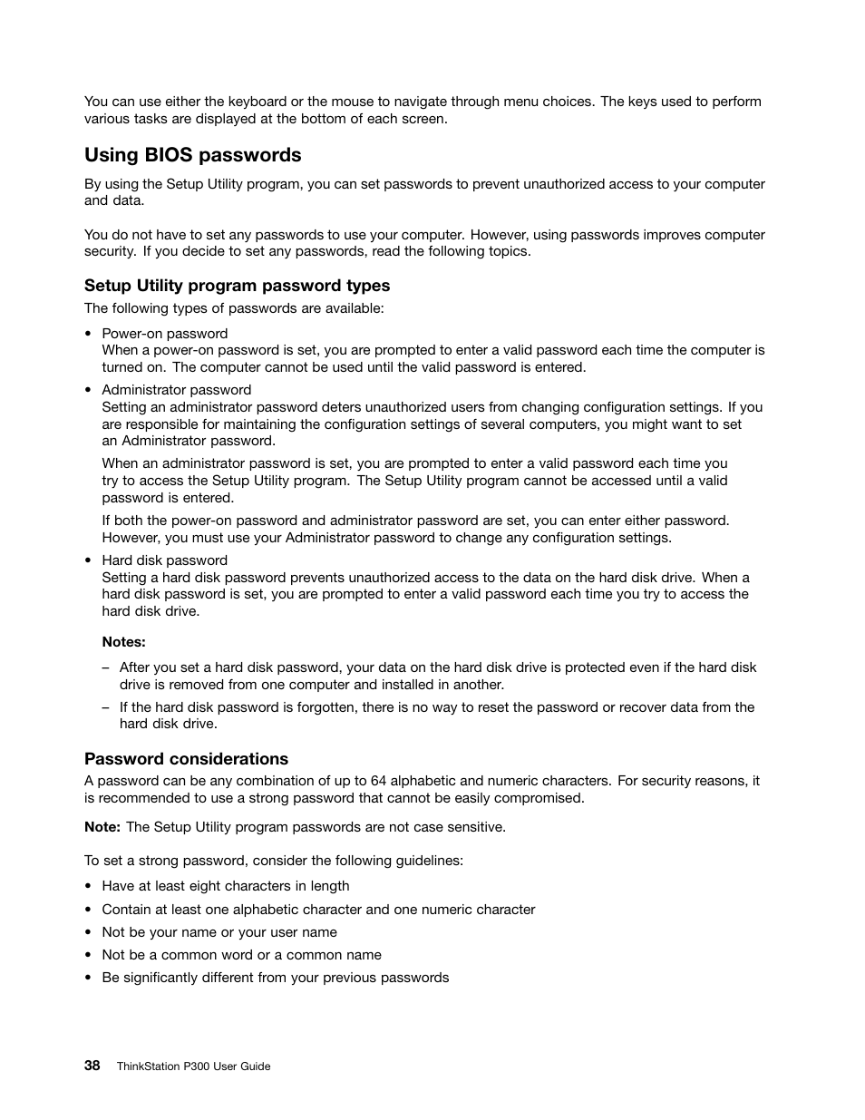 Using bios passwords | Lenovo ThinkStation P300 User Manual | Page 50 / 162