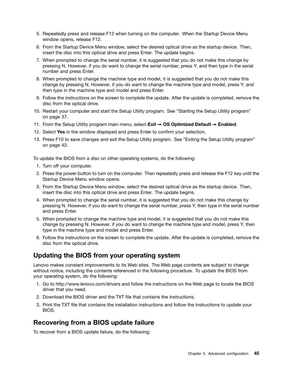 Updating the bios from your operating system, Recovering from a bios update failure | Lenovo ThinkStation P300 User Manual | Page 57 / 162