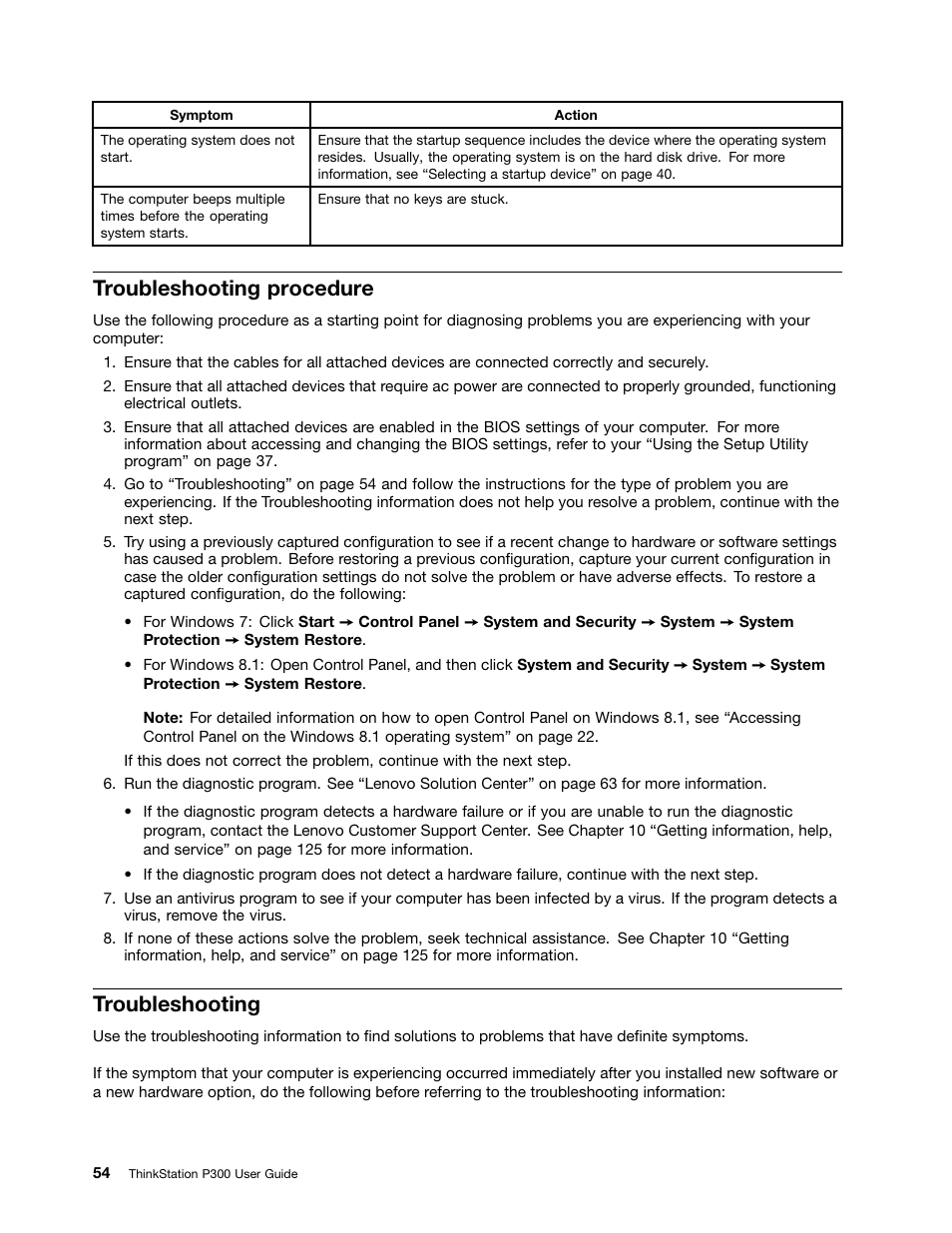 Troubleshooting procedure, Troubleshooting | Lenovo ThinkStation P300 User Manual | Page 66 / 162