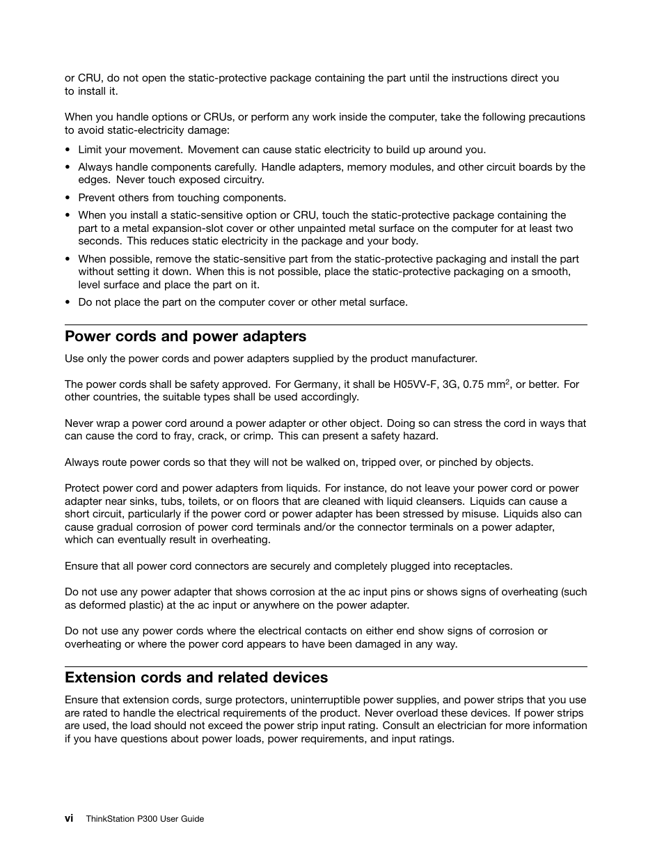 Power cords and power adapters, Extension cords and related devices | Lenovo ThinkStation P300 User Manual | Page 8 / 162