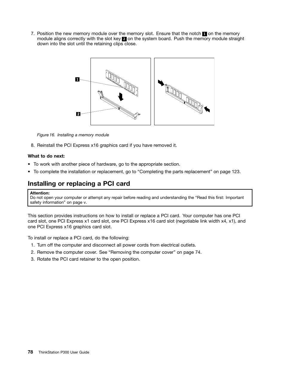 Installing or replacing a pci card | Lenovo ThinkStation P300 User Manual | Page 90 / 162