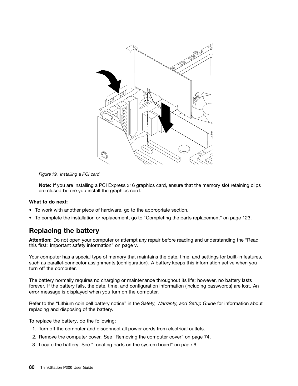 Replacing the battery | Lenovo ThinkStation P300 User Manual | Page 92 / 162