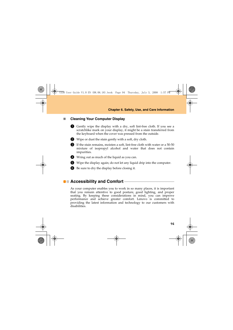 Accessibility and comfort | Lenovo IdeaPad Y330 User Manual | Page 103 / 148